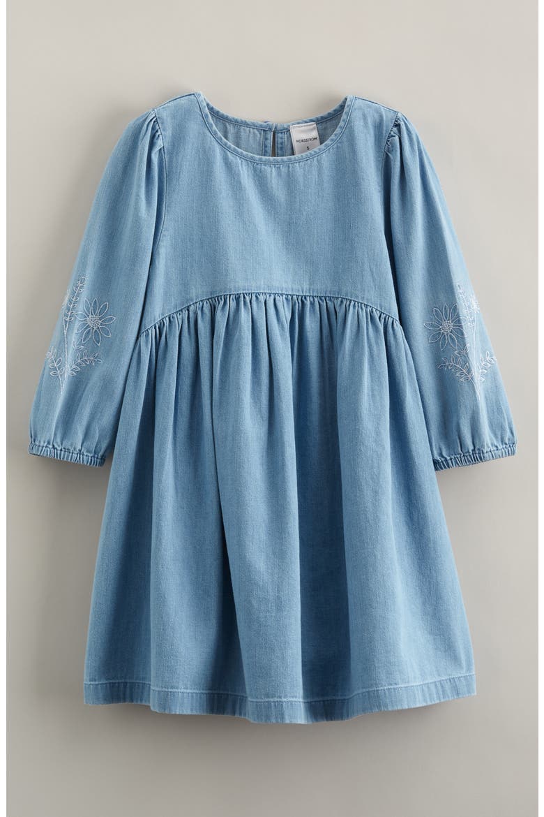 Kids' Embroidered Chambray Dress, Main, color, LIGHT AQUAMARINE WASH FLORAL