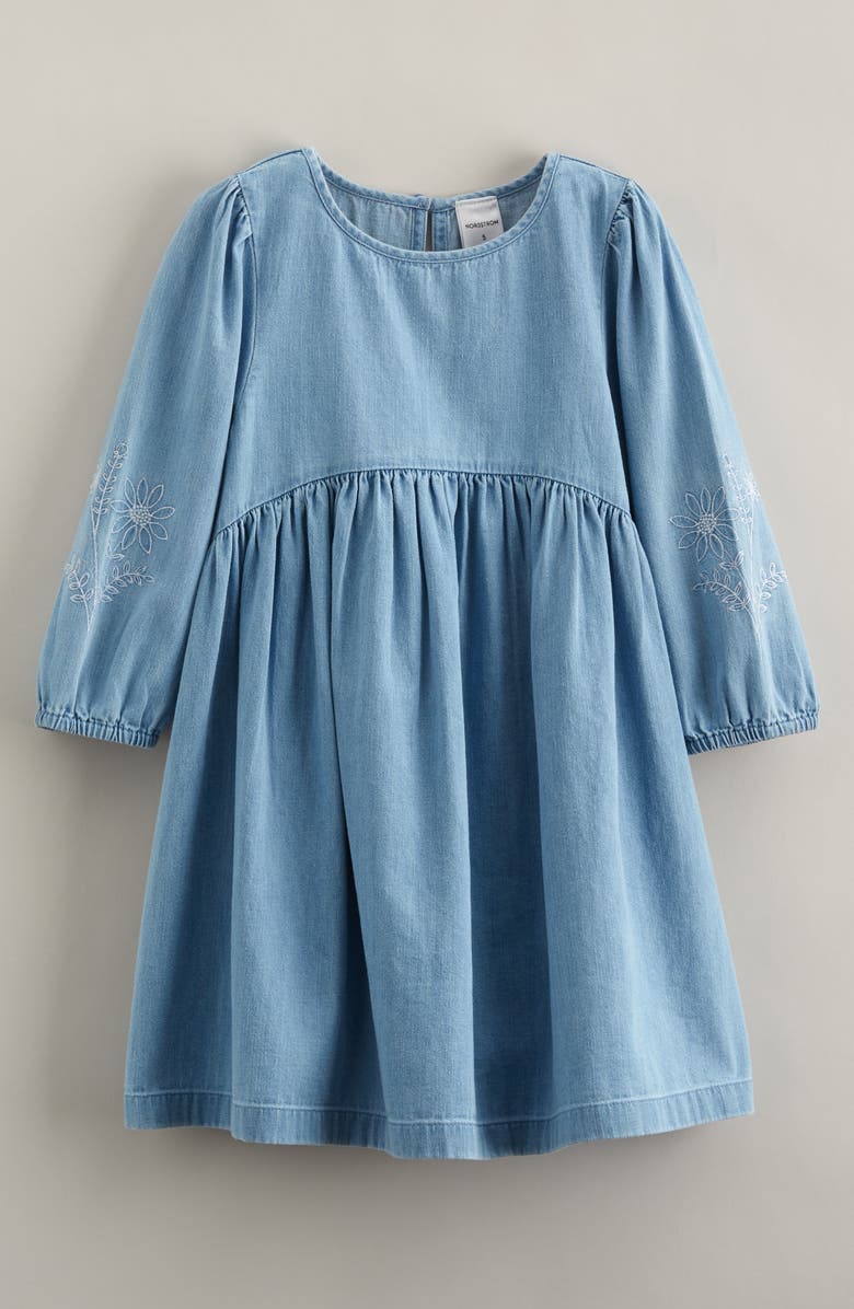 Nordstrom Kids' Embroidered Chambray Dress, Main, color, Light Aquamarine Wash Floral