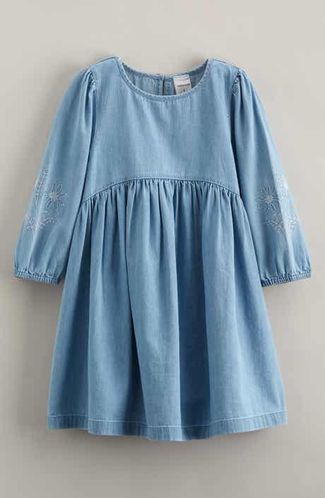 Kids' Embroidered Chambray Dress