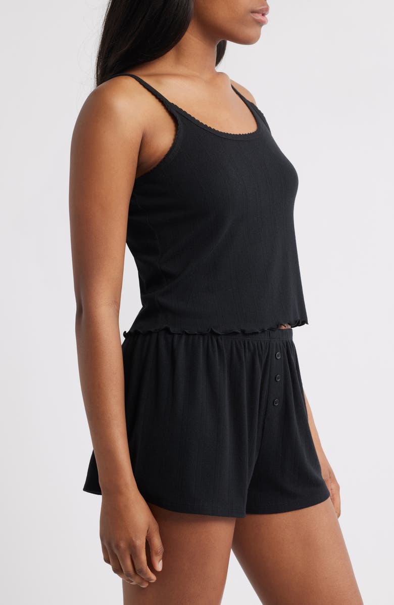 Open Edit Pointelle Knit Short Pajamas, Alternate, color, Black