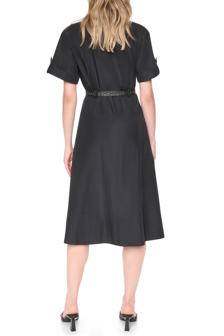 Zip Front Taffeta Shirtdress, Alternate, color, BLACK