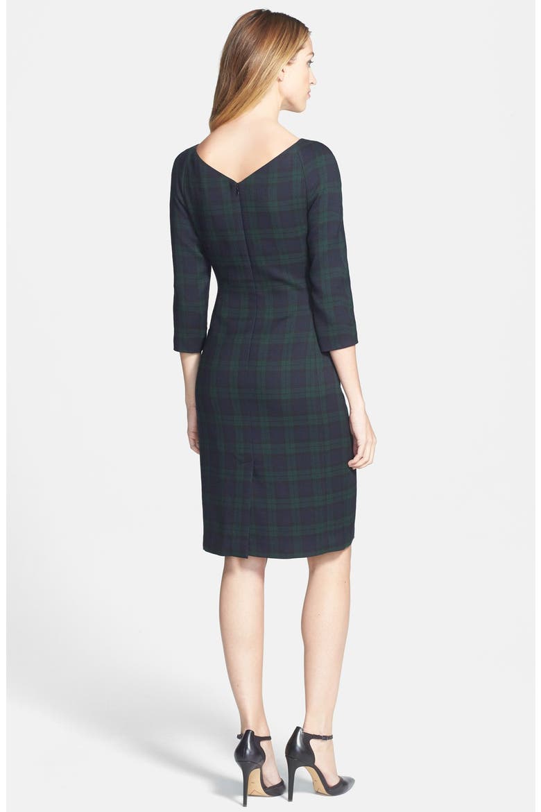 Anne Klein Plaid Sheath Dress, Alternate, color, HUNTER GREEN MULTI