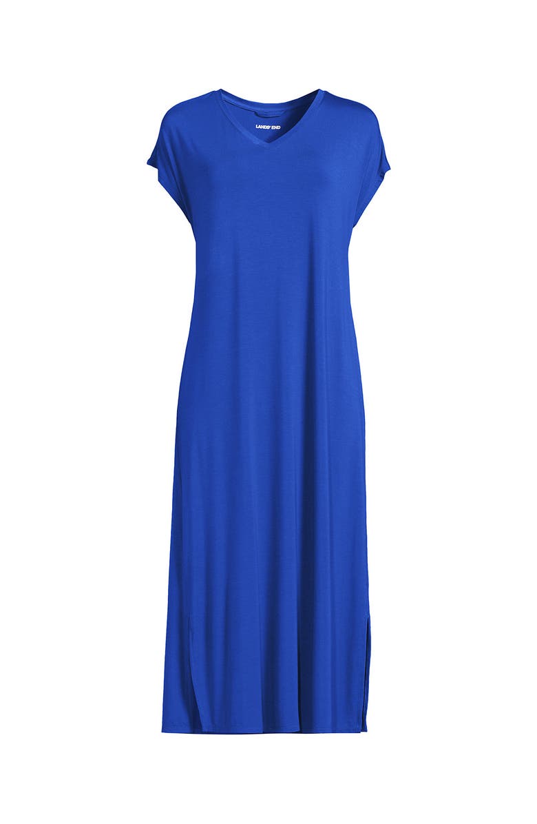 Lands' End Short Sleeve Cooling Midi Nightgown, Alternate, color, Vibrant Lapis