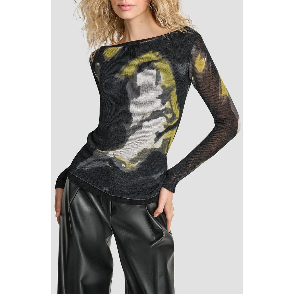 Dkny Abstract Print Double Layer Boat Neck Sweater In Multi