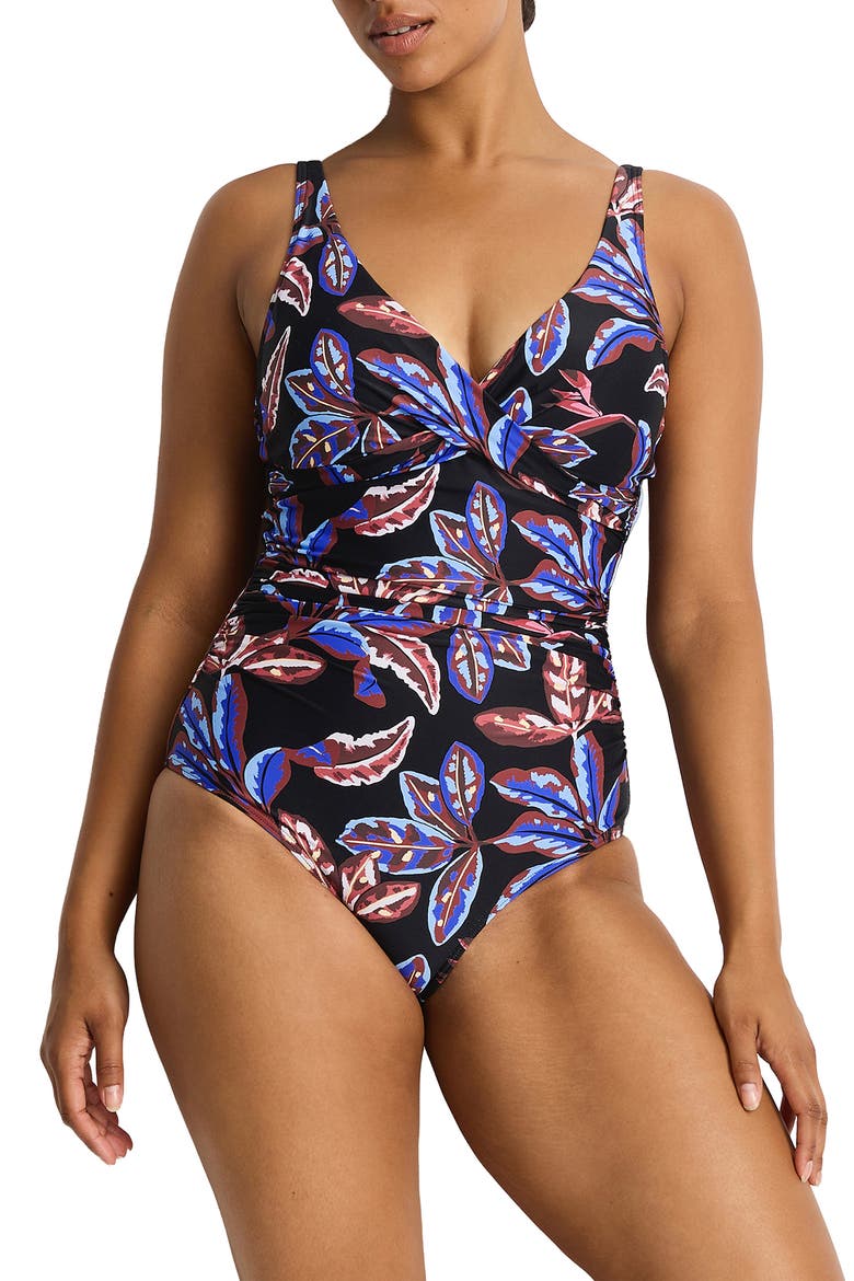 Cross Front One-Piece Swimsuit, Main, color, BLACK