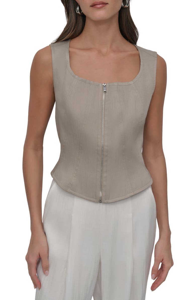 DKNY Zip Front Seamed Corset Top, Main, color, 