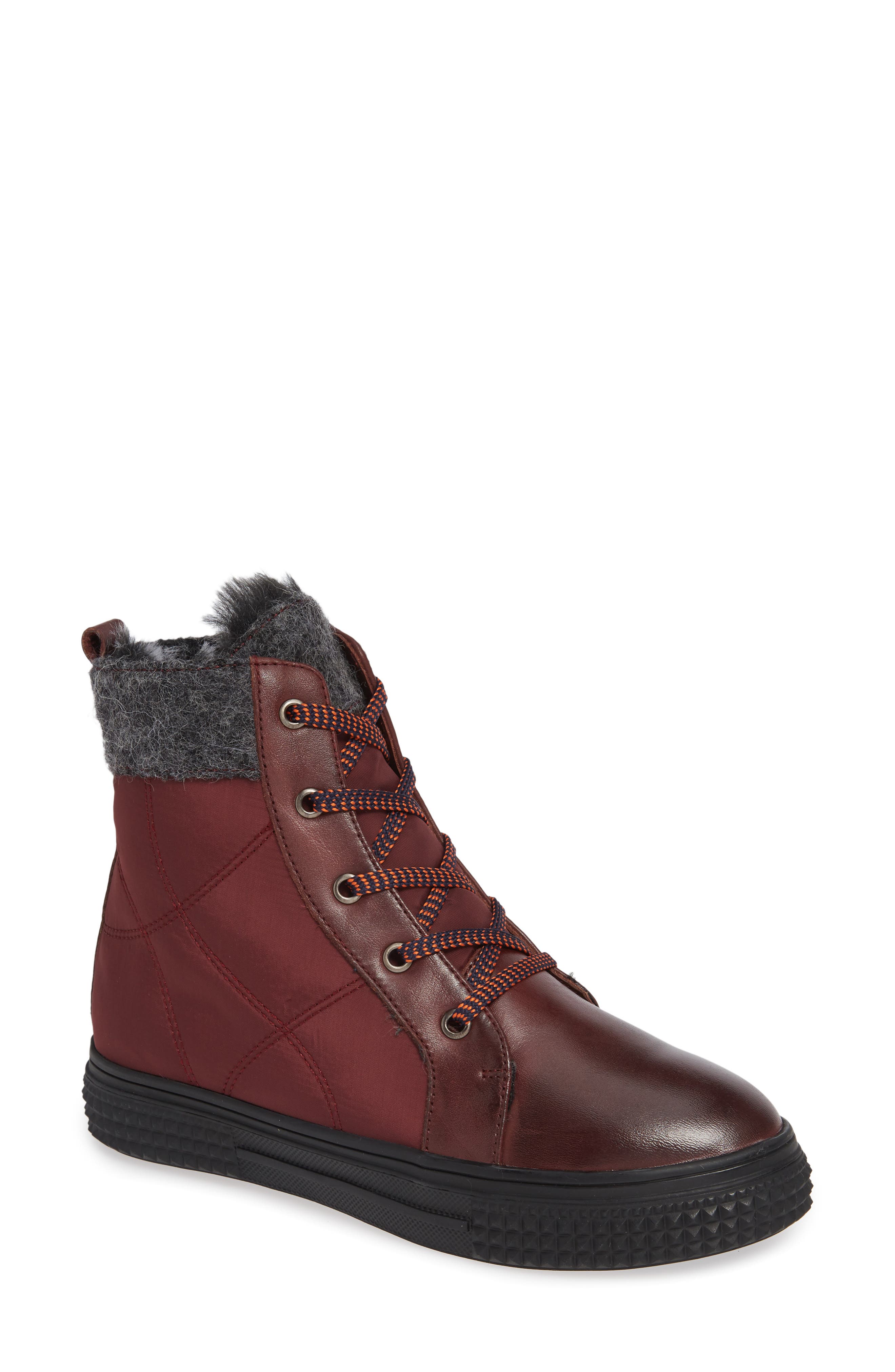 Ithaca Waterproof Sneaker Bootie, Main, color, BURGUNDY LEATHER