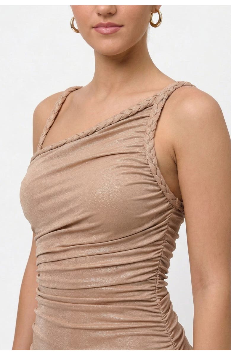 RACHEL Rachel Roy Athena Asymmetric Braided Midi Dress, Alternate, color, Buff Nude