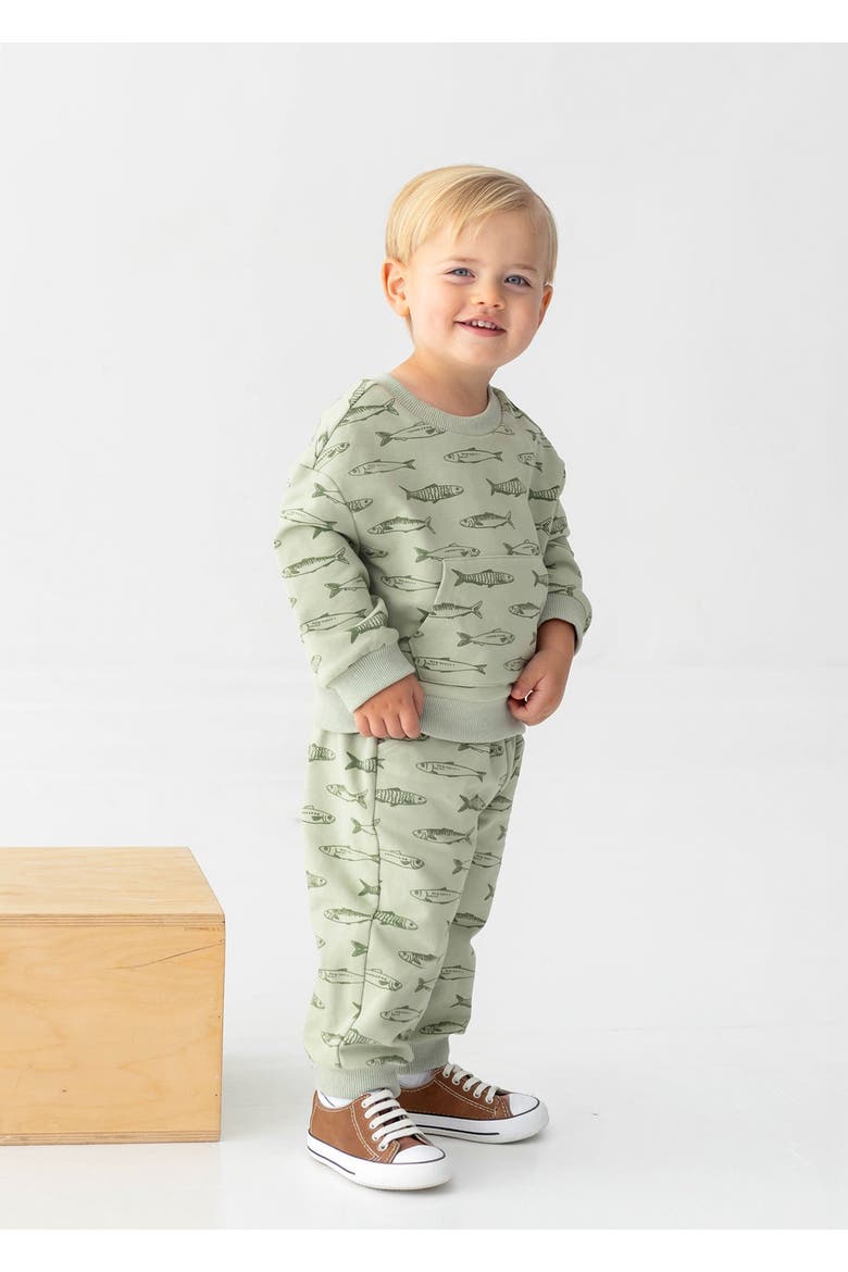 Matthew Long Sleeve Fish Print Sweatshirt and Jogger Set, Alternate, color, Green