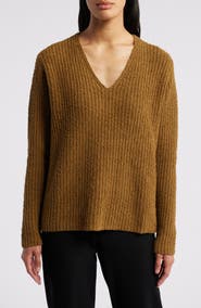 Eileen Fisher V-Neck Organic Cotton & Cashmere Blend Sweater