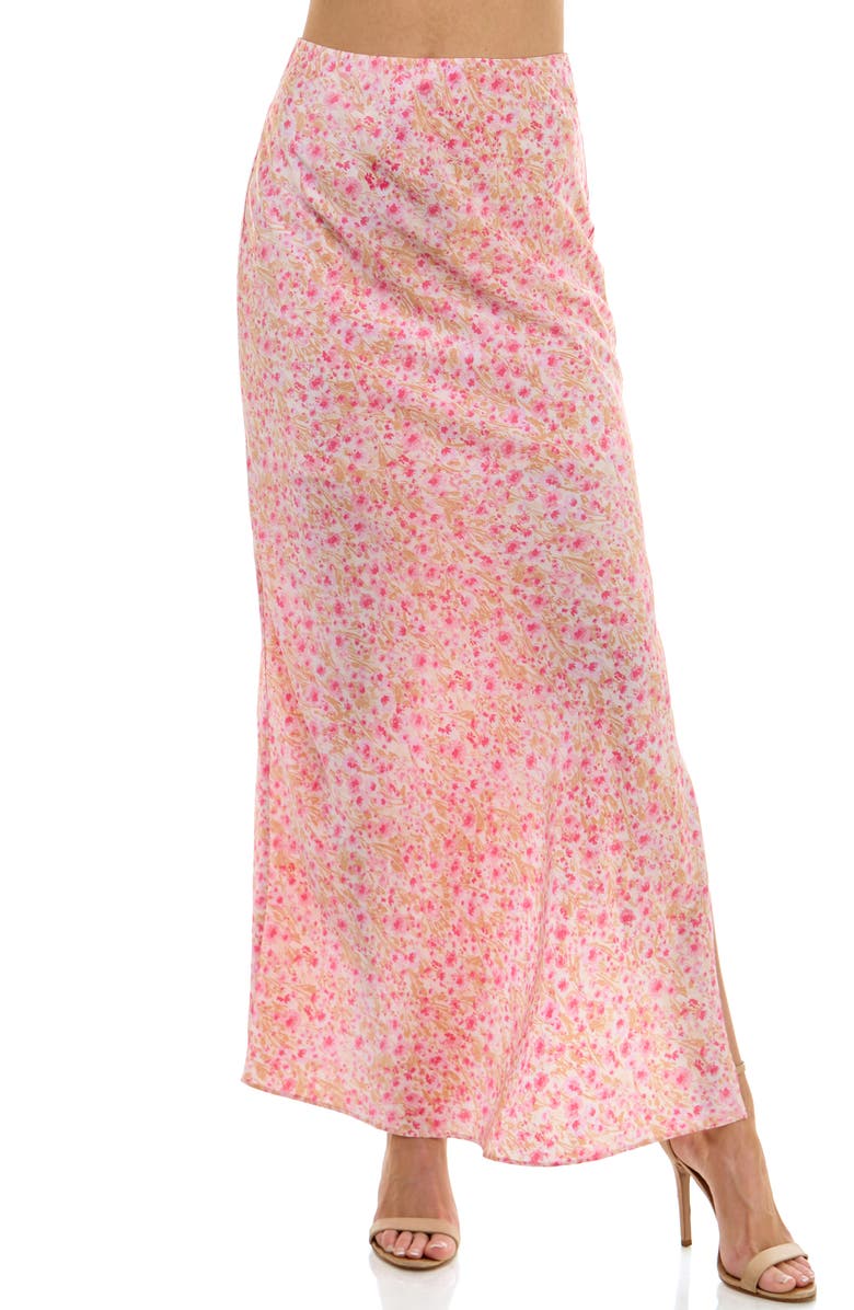 Urban Social Bias Cut Maxi Skirt, Main, color, Ivory Pink Ditsy