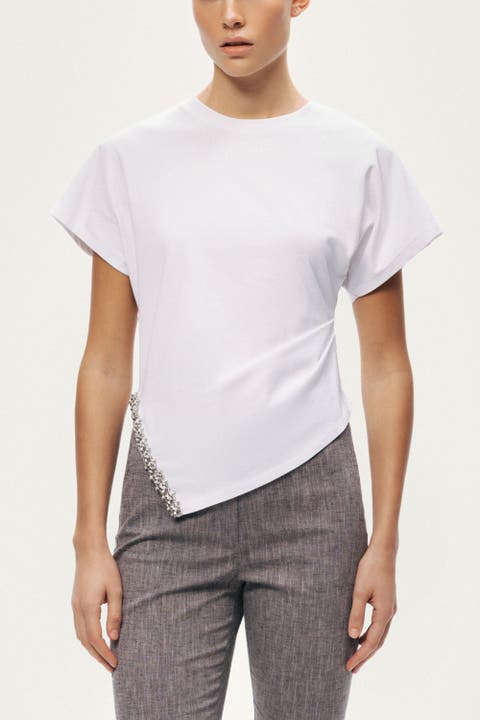 Embellished Asymmetric T-Shirt