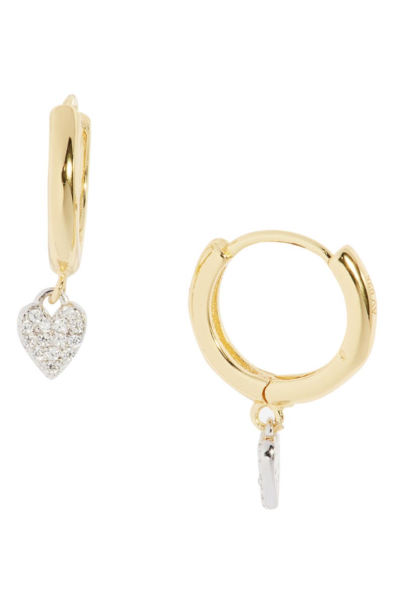 Argento Vivo Sterling Silver Two Tone Pavé Heart Drop Huggie Hoop Earrings, Main, color,