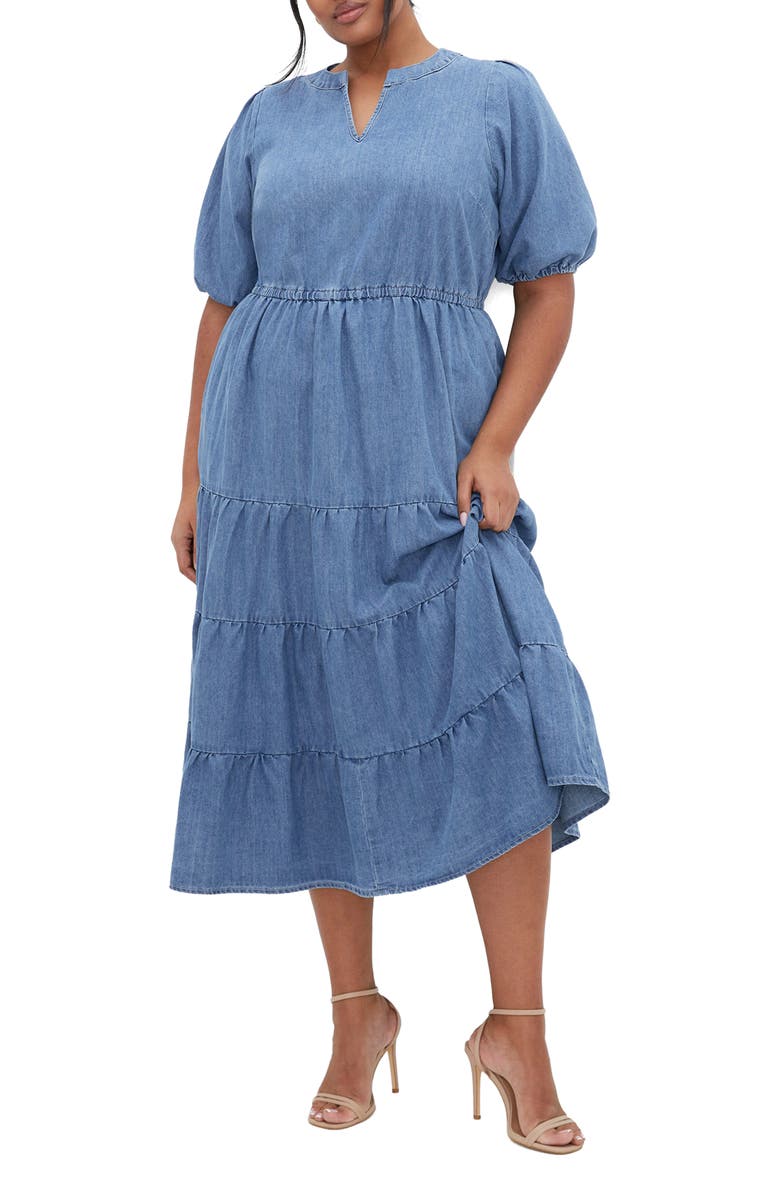 City Chic August Tiered Midi Dress, Main, color, 