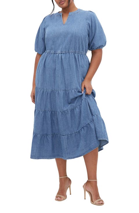 August Tiered Midi Dress (Plus)