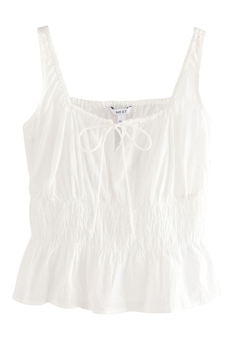 Sleevless Smocked Pin Dot Camisole, Alternate, color, WHITE