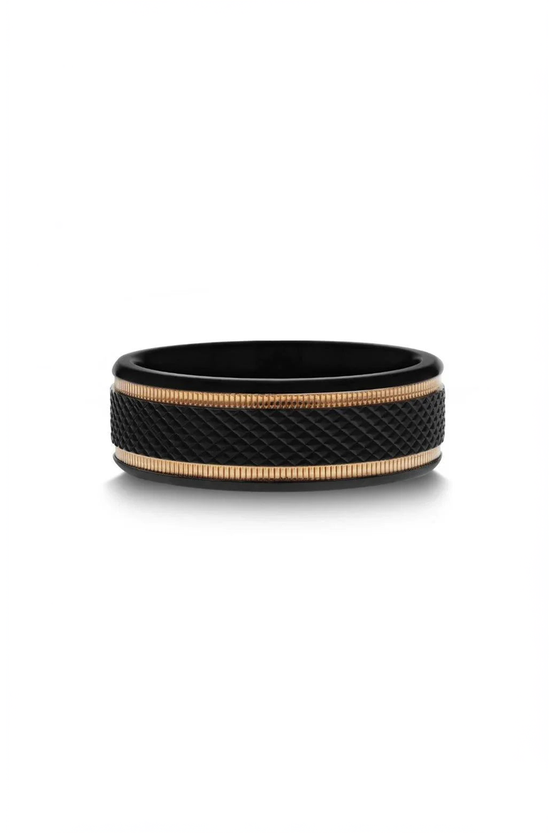 Baroque Titanium Diamond Pattern Wedding Ring, Alternate, color, Black / Gold