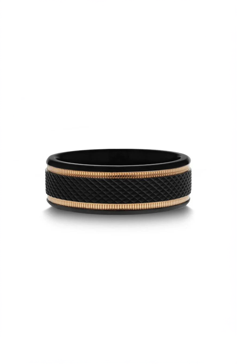 Larson Jewelers Baroque Titanium Diamond Pattern Wedding Ring, Alternate, color, Black / Gold