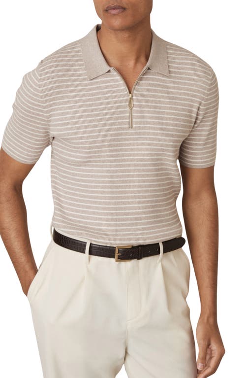 Reiss Fallow Half Zip Stripe Knitted Polo Shirt In Oatmeal Melange