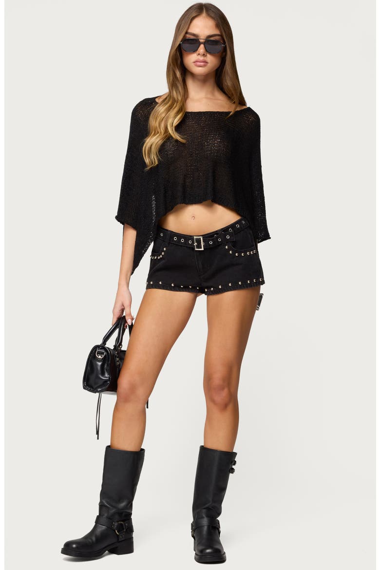 Laline Loose Knit Crop Top, Alternate, color, BLACK