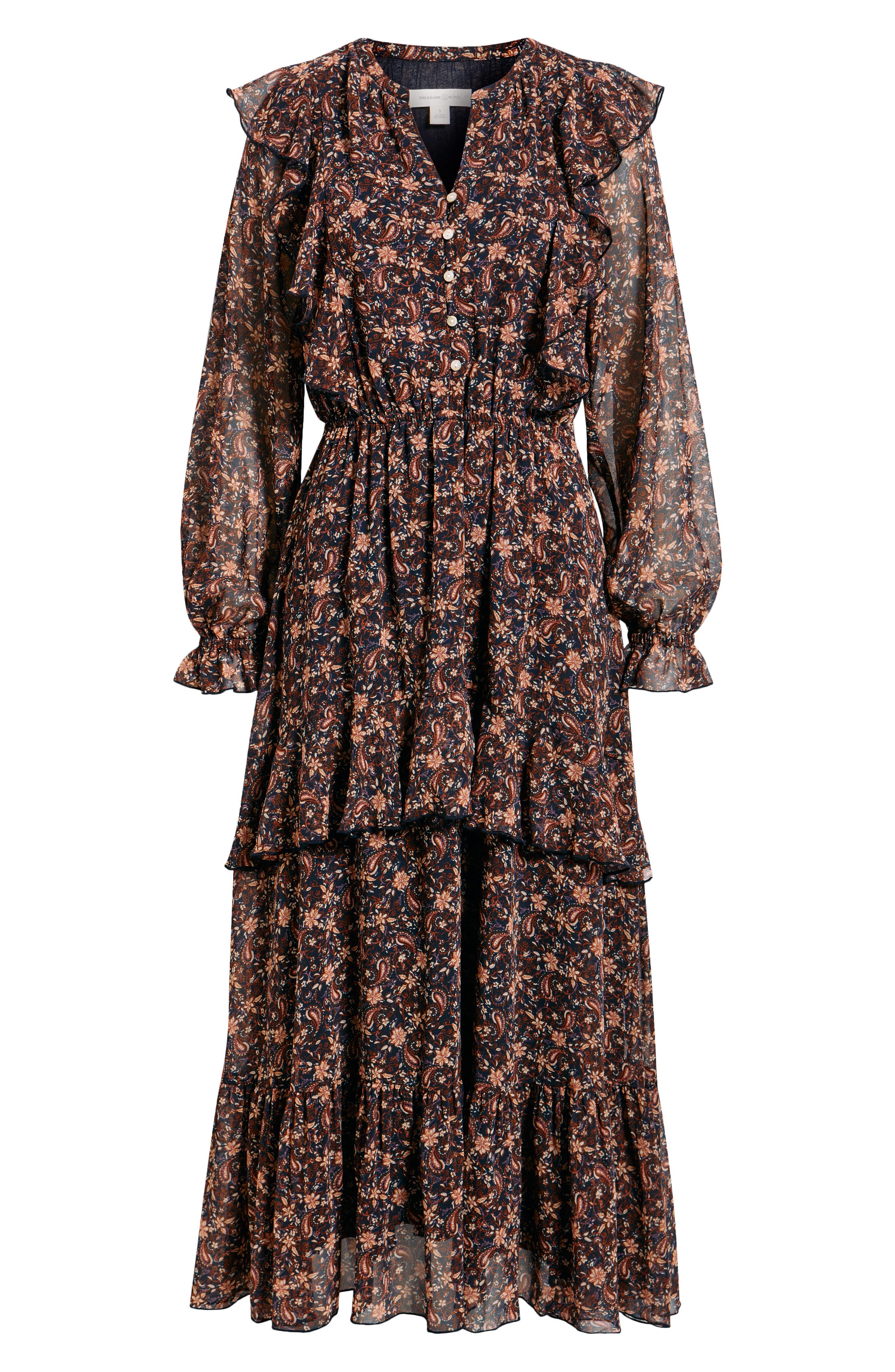 Treasure & Bond Paisley Tiered Ruffle Maxi Dress (Women) | Nordstromrack
