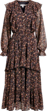 Treasure & Bond Paisley Tiered Ruffle Maxi Dress