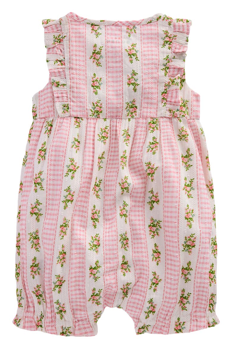 Short Frill Cotton Bubble Romper, Alternate, color, PINK GINGHAM FLORAL