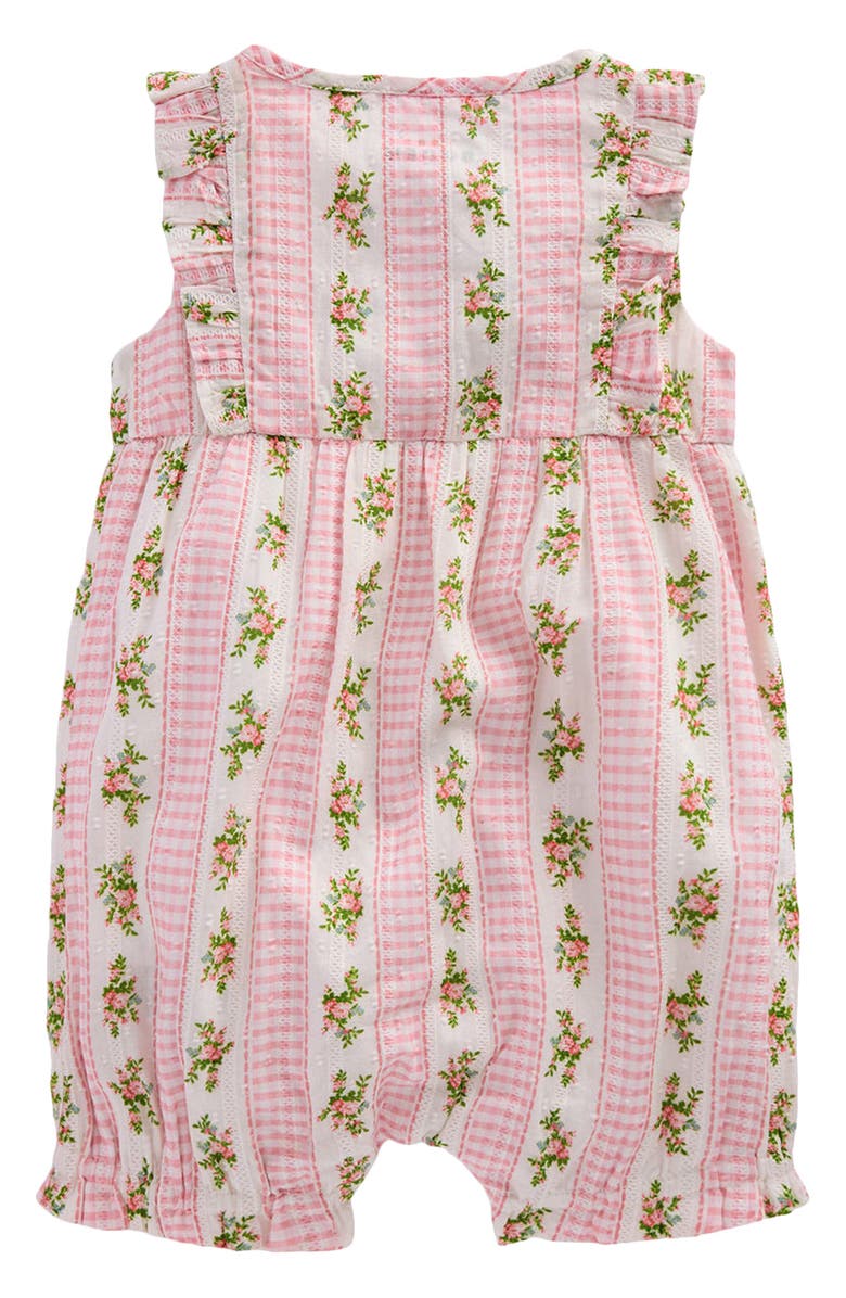 Mini Boden Short Frill Cotton Bubble Romper, Alternate, color, Pink Gingham Floral