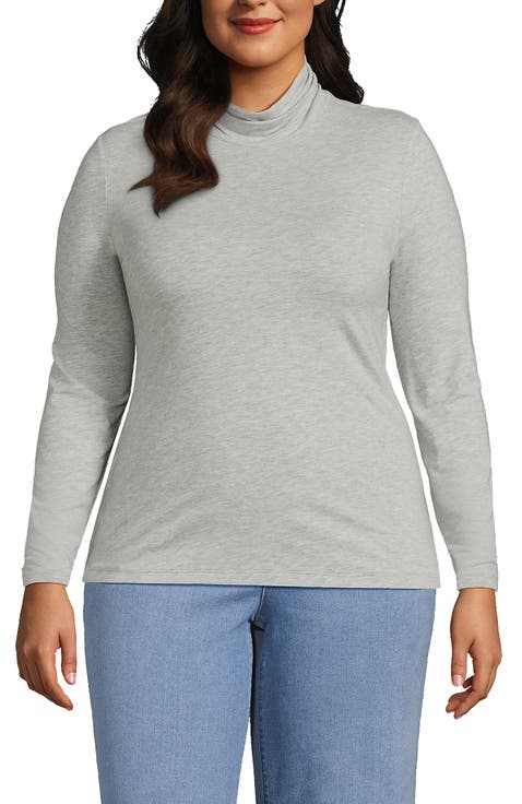 Plus Size Lightweight Fitted Long Sleeve Turtleneck  WHITE  2X