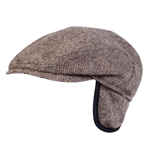Wigens Herringbone Wool Ivy Slim Cap With Earflaps In Light Brown