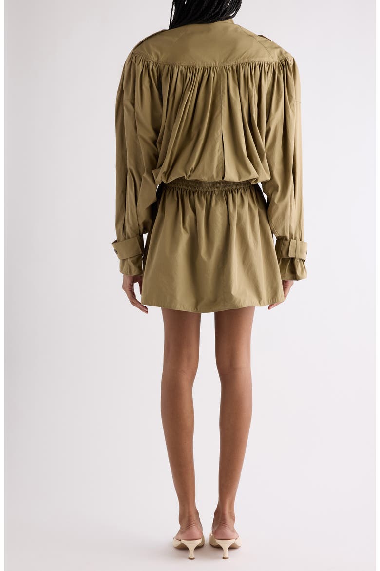Gathered Cotton Poplin Minidress, Alternate, color, AMBER OLIVE