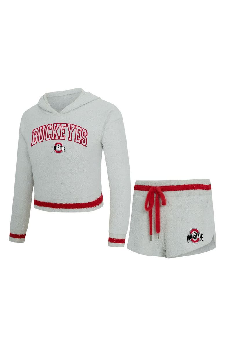 CONCEPTS SPORT Women's Concepts Sport Gray/Scarlet Ohio State Buckeyes Whitley Long Sleeve Hoodie Top & Shorts Set, Main, color, Gray