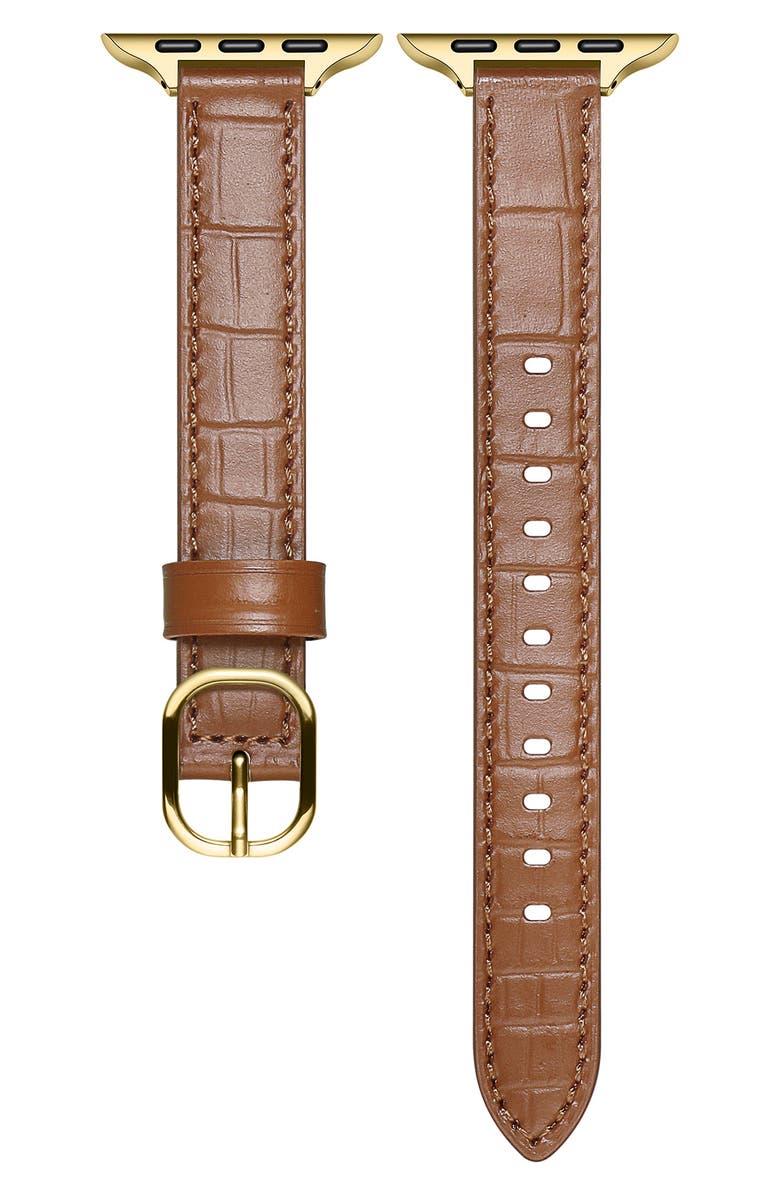 Posh Tech Carmen Skinny Croc Embossed Leather Apple Watch<sup>®</sup> Watchband, Main, color, Rustic Caramel