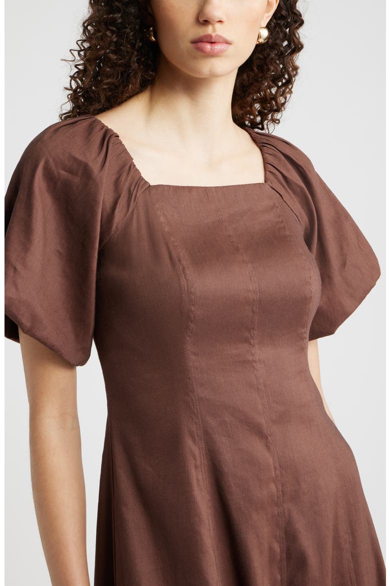 Seam Detail Linen Blend Midi Dress, Alternate, color, BROWN ROAST