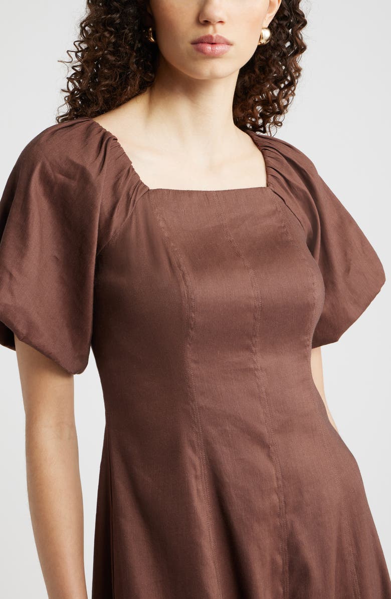Nordstrom Seam Detail Linen Blend Midi Dress, Alternate, color, Brown Roast