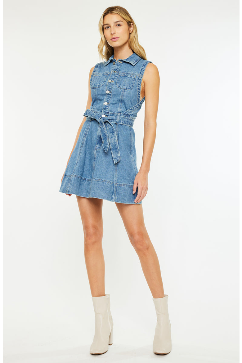 Kim Sleeveless Mini Dress, Alternate, color, Medium Wash