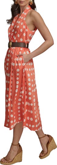 Polka Dot Belted Midi Dress