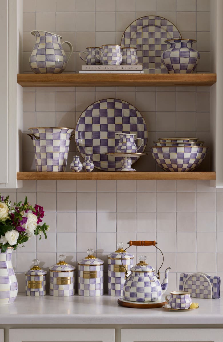 MACKENZIE CHILDS Violet Check Enameled Steel Abundant Bowl, Alternate, color, Violet