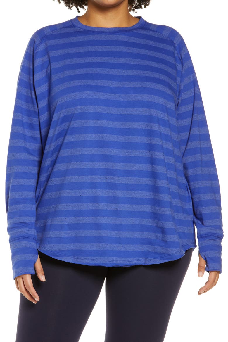 Women's Washed Stripe Relaxed Cotton Blend T-Shirt, Main, color, BLUE CLEMATIS