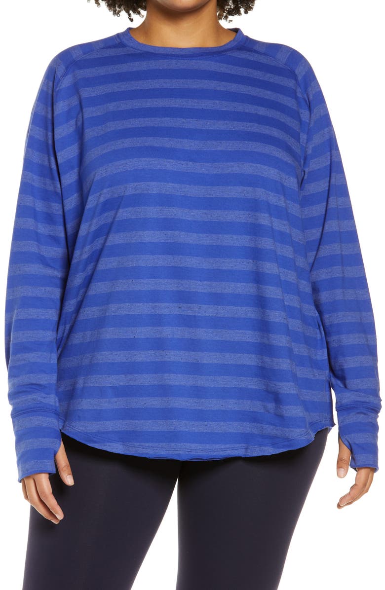 Zella Women's Washed Stripe Relaxed Cotton Blend T-Shirt, Main, color, 