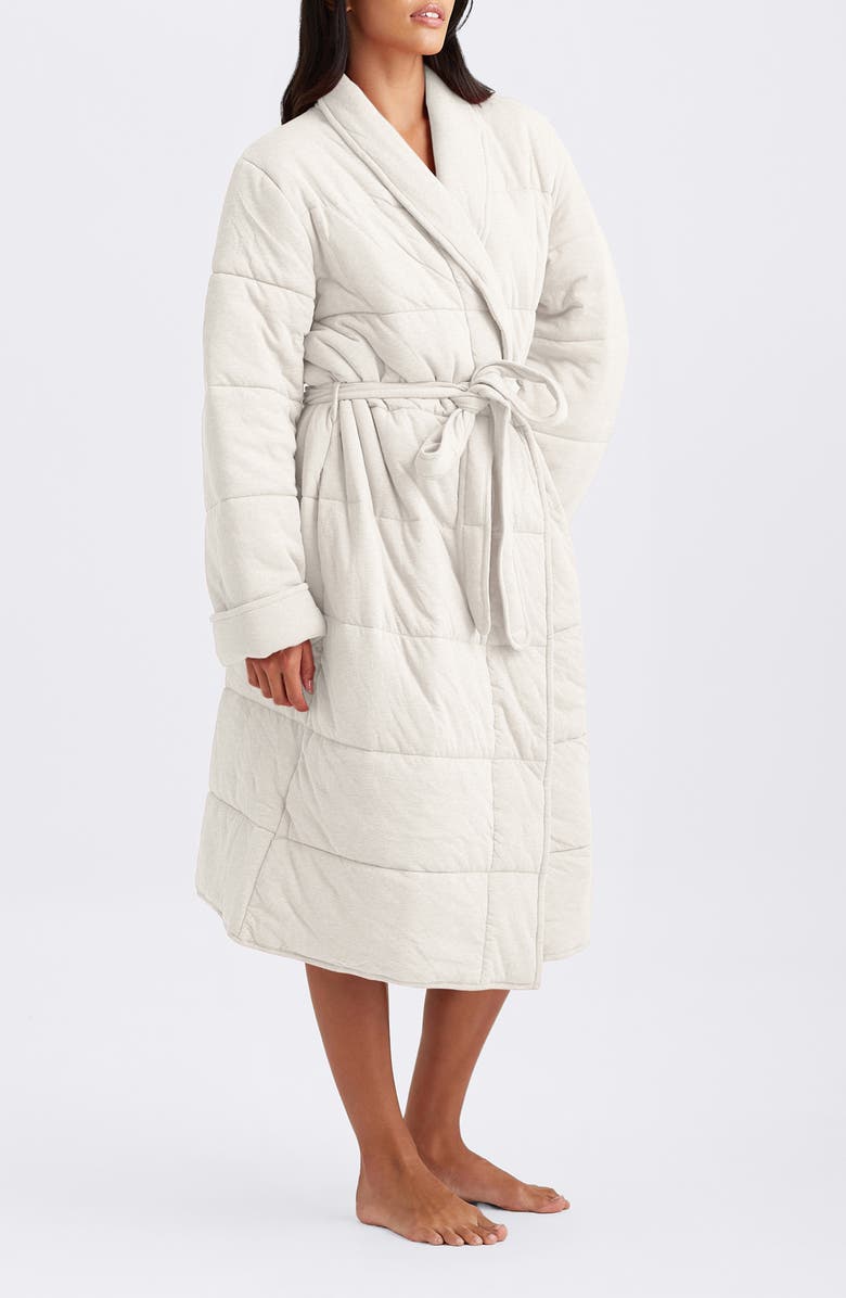 Papinelle Cuddle Puffa Quilted Cotton Midi Robe, Alternate, color, Ecru