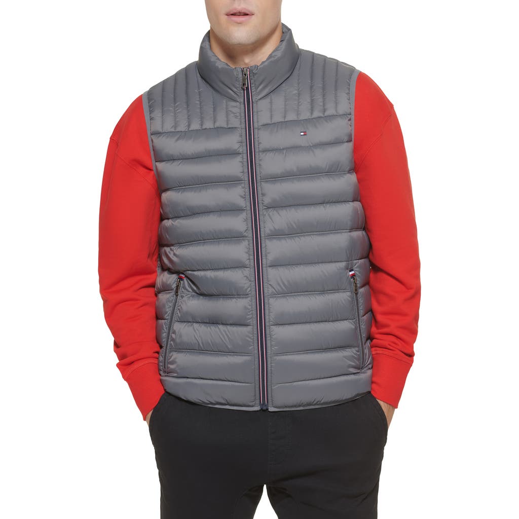 Tommy Hilfiger Packable Faux Down Vest In Gray