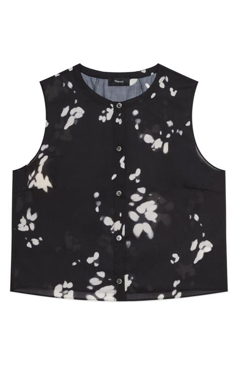 Shadow Floral Sleeveless Button-Up Shirt