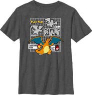 POKEMON Boy's Pokemon Charizard Info Grid  Graphic T-Shirt