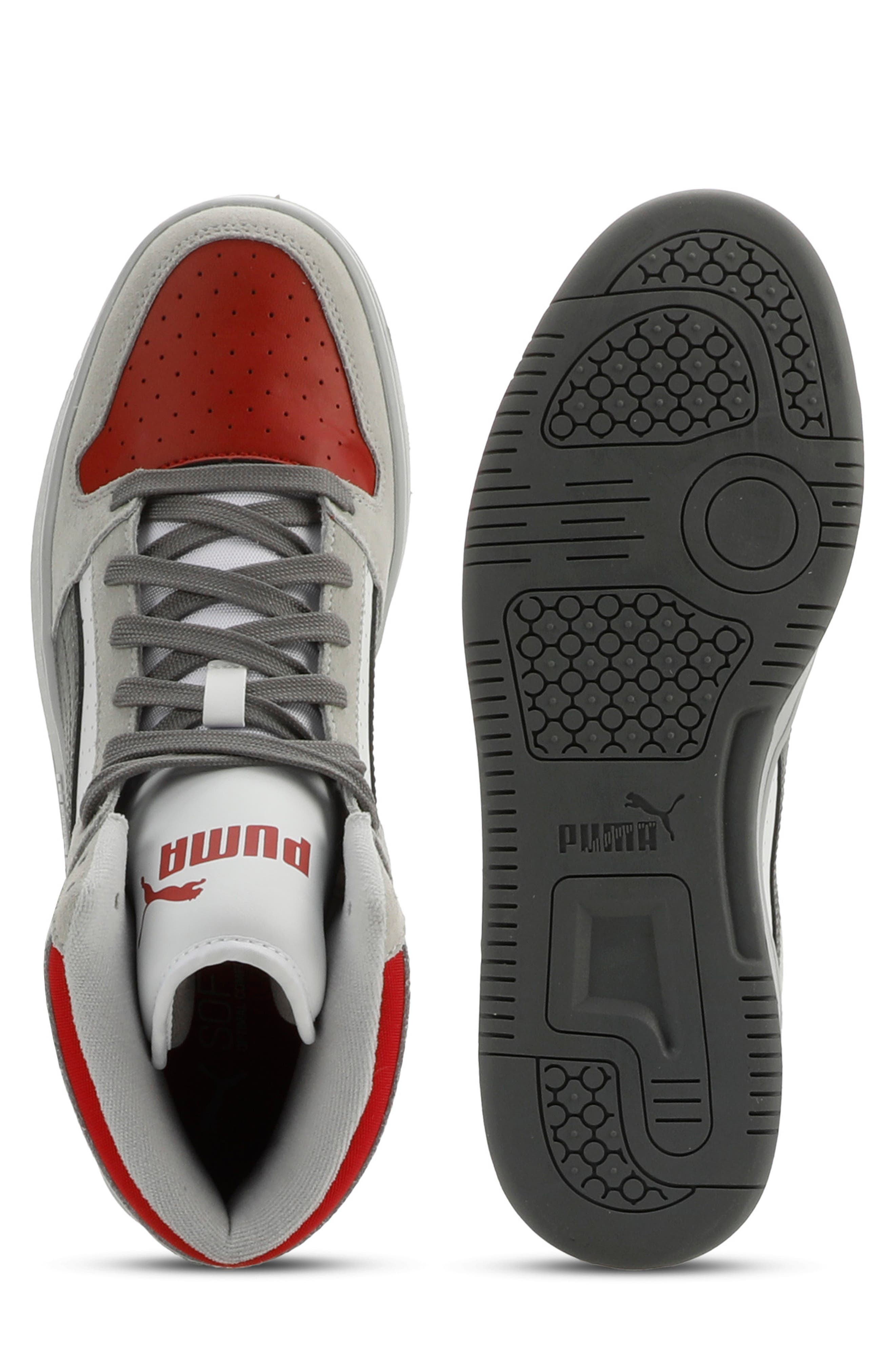 Rebound Layup Suede High Top Sneaker, Alternate, color, FLAT LIGHT GRAY/ GRAY/ RED