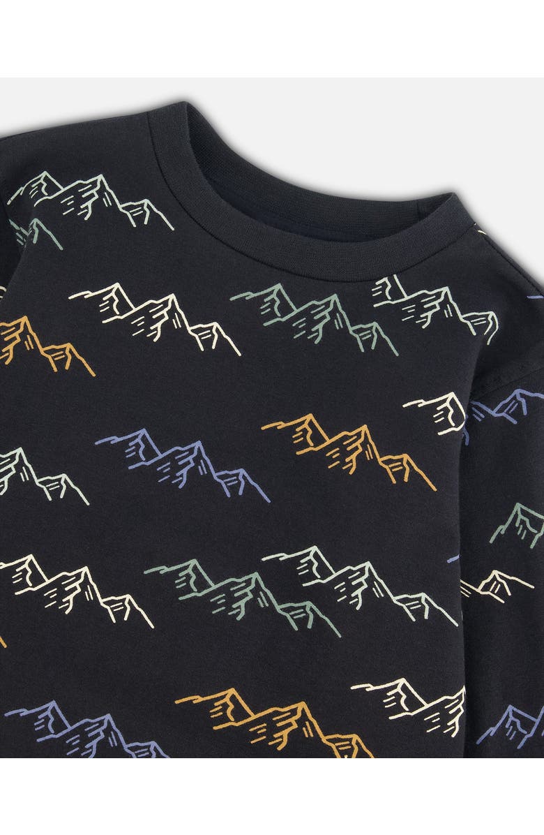 Deux par Deux Boy's Long Sleeve Printed T-Shirt Black Printed Mountains, Alternate, color,