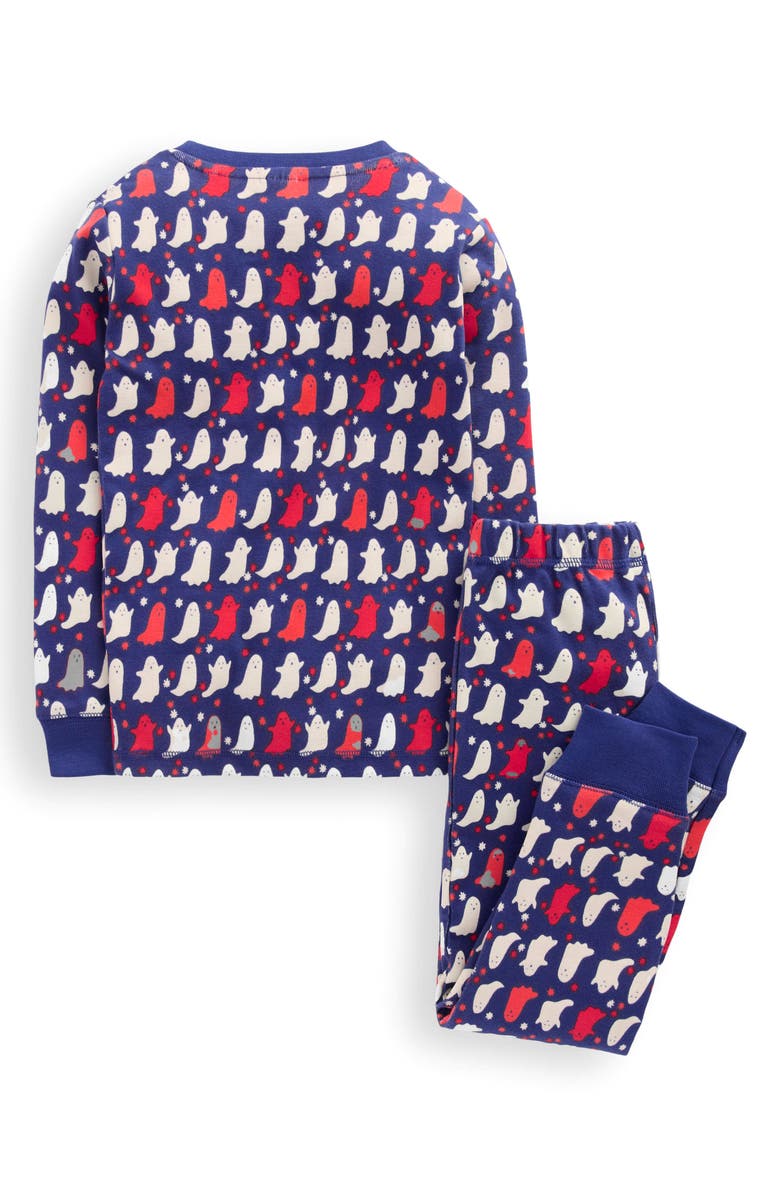 Mini Boden Kids' Halloween Print Glow in the Dark Fitted Two-Piece Pajamas, Alternate, color, Twilight Blue Spooky Ghosts