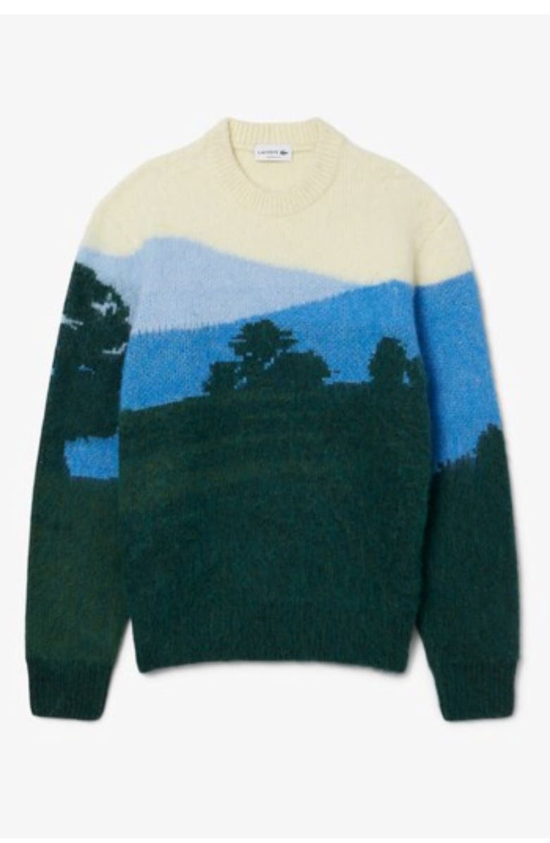 Lacoste Landscape Pattern Crewneck Sweater, Main, color, Green/ Vaporous-Overview