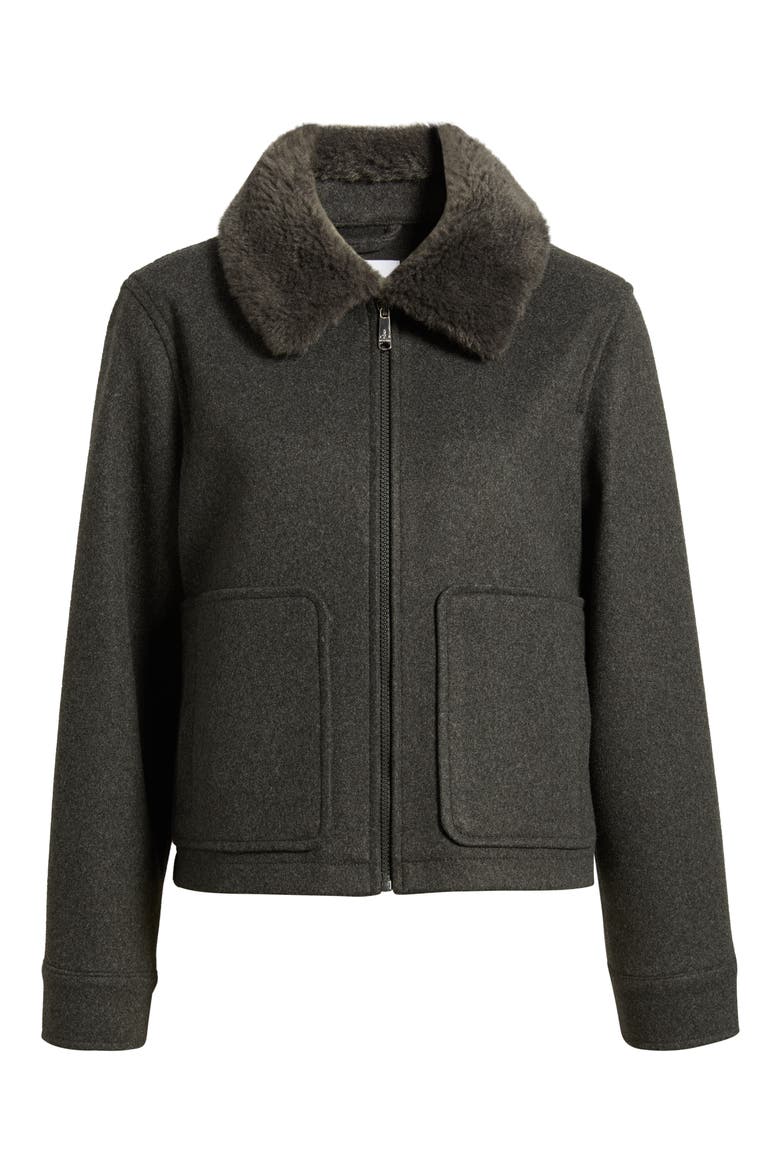Faux Fur Collar Zip-Up Jacket, Alternate, color, CHARCOAL