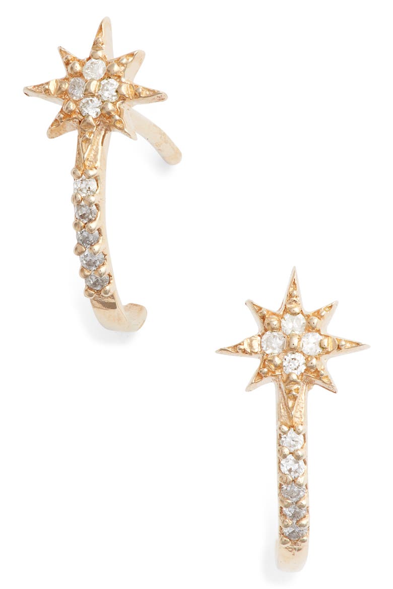 Diamond Star Half Hoop Huggie Earrings, Main, color, GOLD
